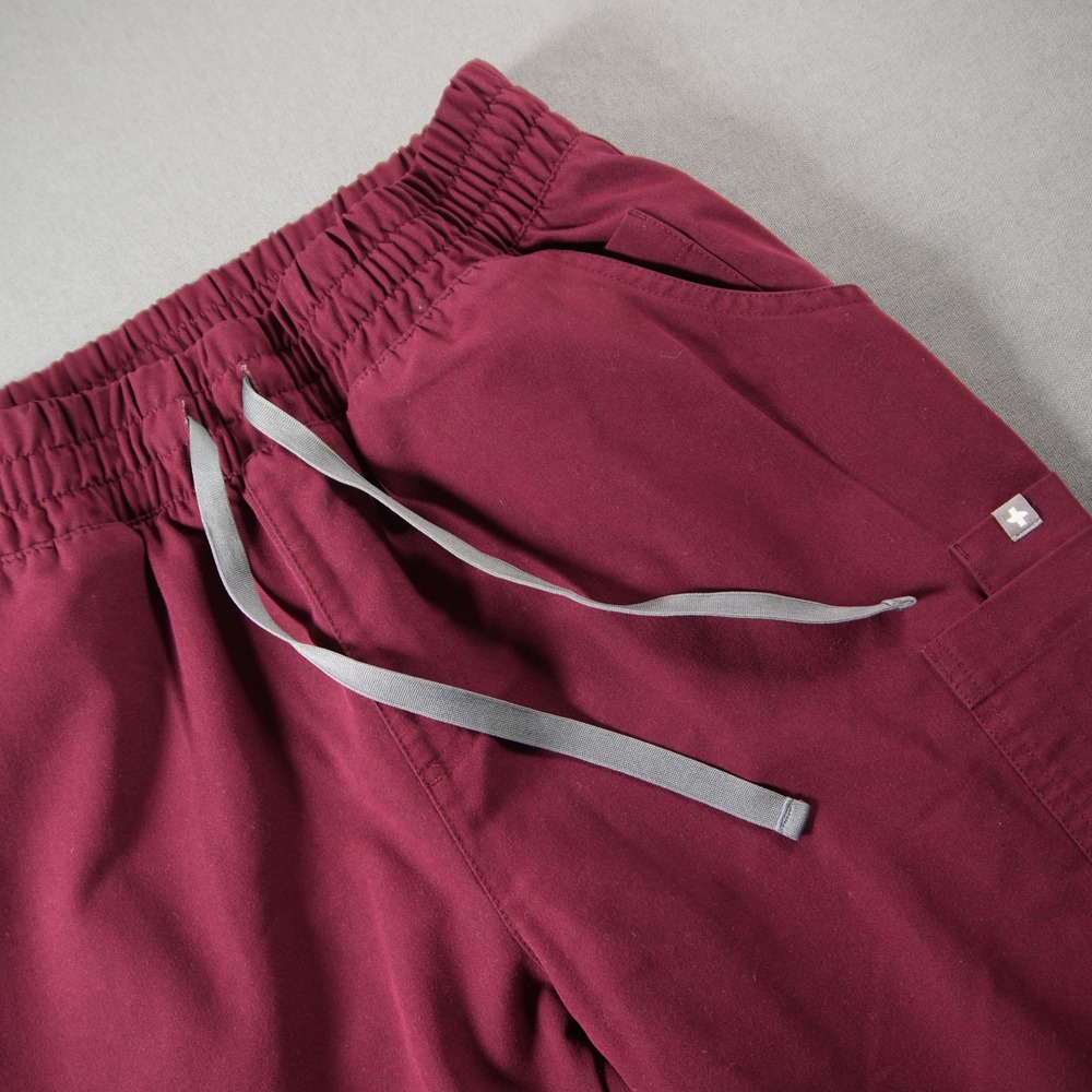 FIGS Straight Leg Loose Fit Scrub Pant Elastic Waist Gray Drawstring Women Red M